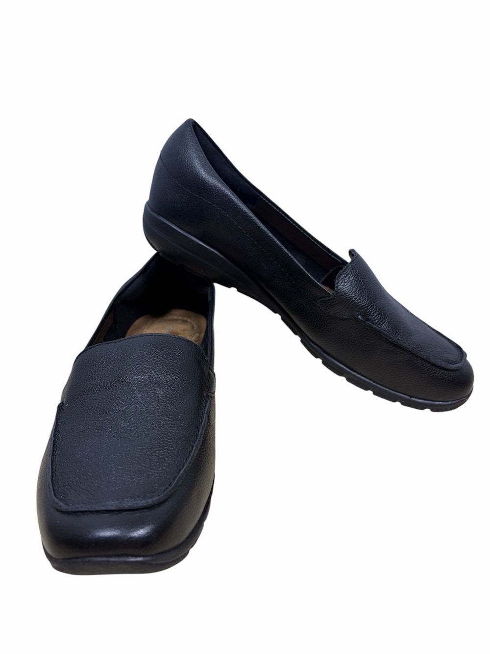 Easy Spirit Abide 3 Black Leather Square Toe Loafers 8 Wide